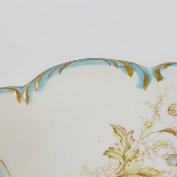 Antique Shabby Chic Porcelain Blue Shell Pink Floral Bowl c1900-16 La Francaise - Picture 11 of 12